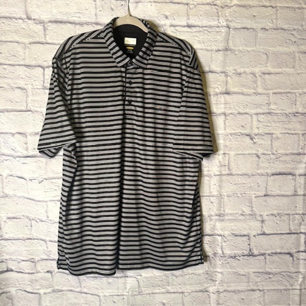 Greg Norman Mens Golf Shirt XL Play Dry Shark Black white pattern stripe